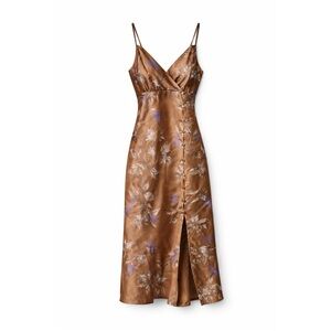 Bronze Silky Floral Midi Dress